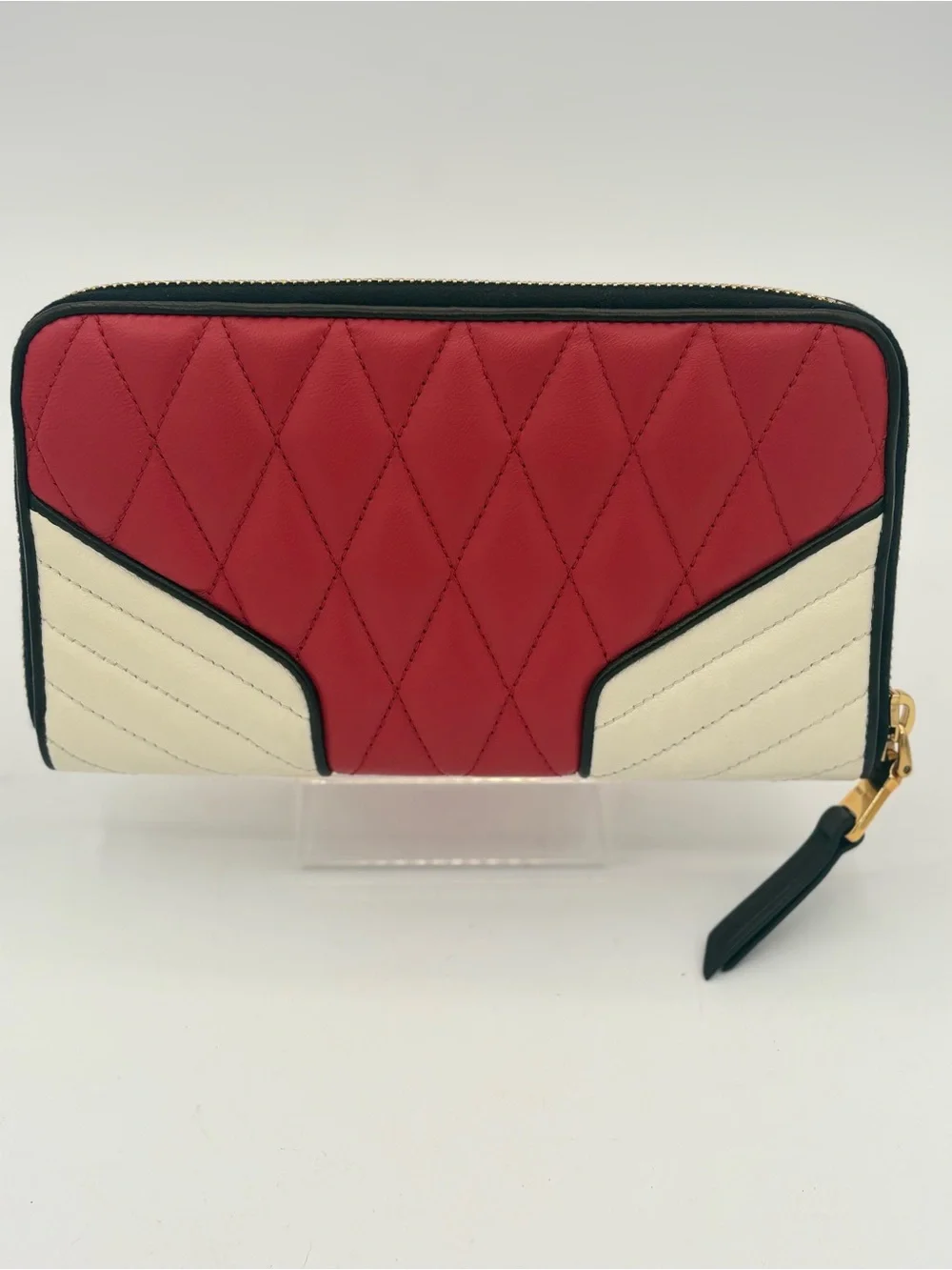 Miu Miu Rosso & Bianco Quilted Nappa Leather Zip Around Wallet - Picture 5 of 10